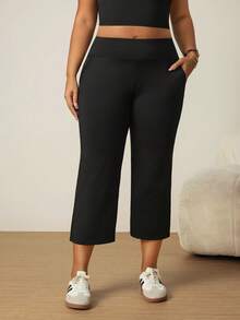 Slayform Celana Capri Olahraga Minimalis Saku Warna Polos Ukuran Plus Wanita - Hitam - View 3