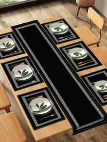 優雅黑色聚酯纖維長方形桌旗 廚房餐桌裝飾 家居節日派對慶典季節性日常使用 裝飾功能性時尚美學收納必備 - 黑色 - 查看 2