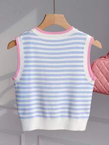 Comfortcana 2026年秋季/休閒可愛/Y2K服飾/可愛上衣/萬聖節/節慶穿搭/校園//波點/BL校外教師藍白條紋 - 藍色 - 查看 2