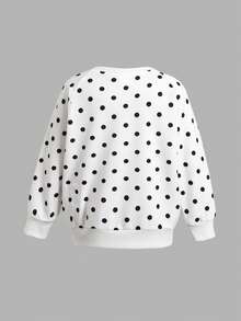 SHEIN 女童休閒日常時尚可愛俏皮波點圓領衛衣上衣 - 黑與白 - 查看 6
