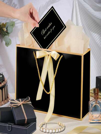 2/8 Black Gift Bags With Handles, Premium Reusable Large‑Capacity Present Bags, Practical Gift‑Wrapping ,Ideal For Birthday Parties, Weddings, Valentine's Day, Anniversaries, Christmas, Family Gatherings And Various Holiday Gift‑Giving Occasions