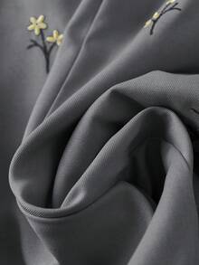 Modelyn 女款休閒百搭日常穿著長褲，花卉刺繡圖案附口袋 - 灰色 - 查看 5