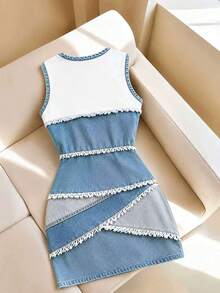 Resyla Women's Round Neck Color Block Patchwork Digital Print Midi Dress - Multicolor - View 2