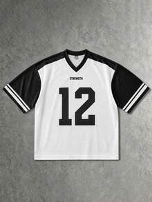 Gritte Field Men's Letter & Number Print Colorblock Casual Daily Basketball Short Sleeve Top - Multicolor - View 3