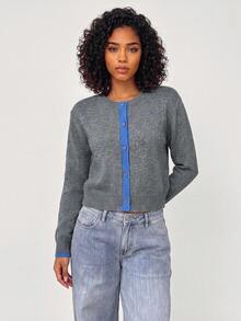 SHEIN BASICS 女士開襟衫 - 深灰色 - 查看 5