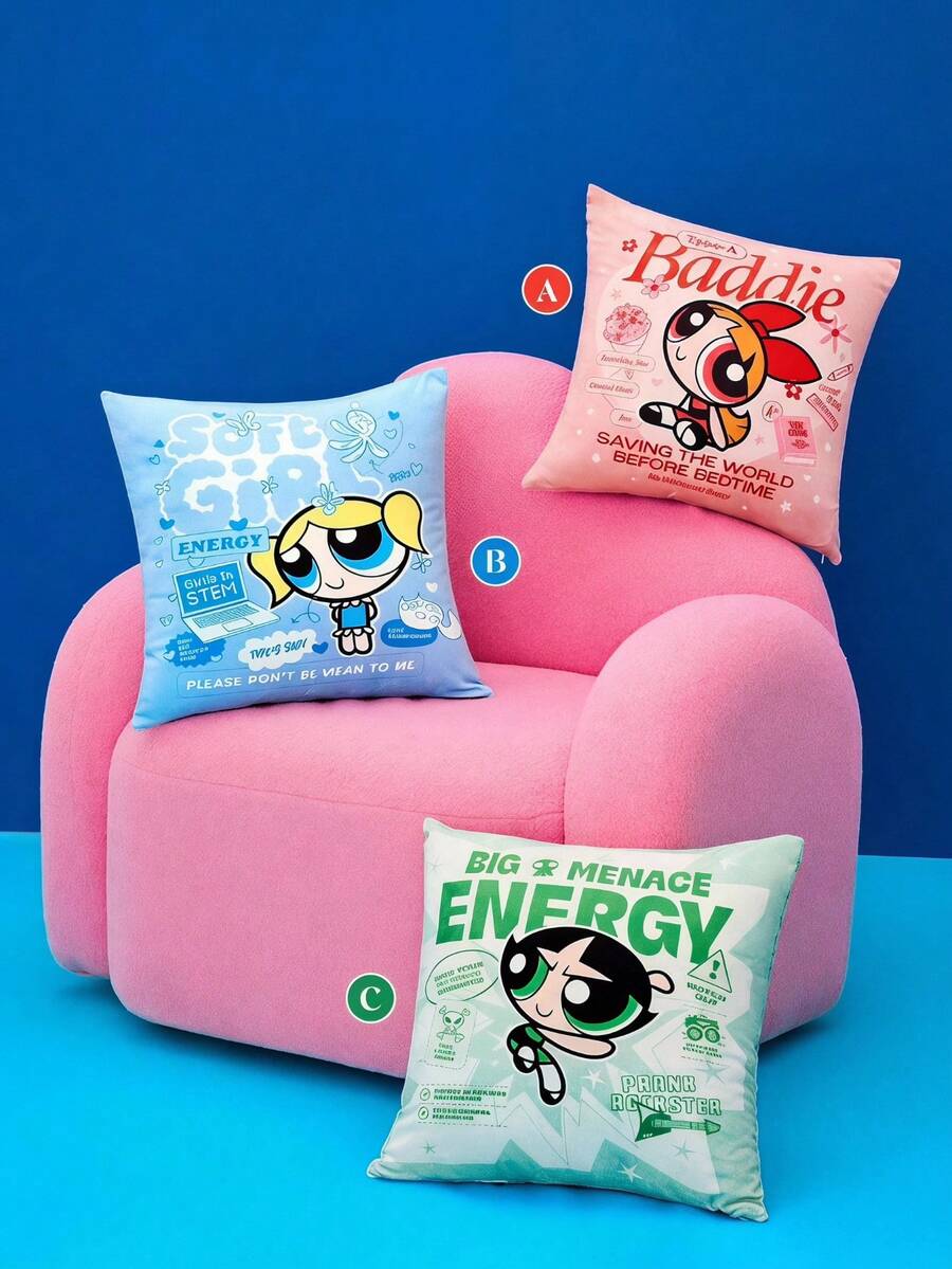 THE POWERPUFF GIRLS X Joivida 1個可愛枕套(不含填充物),柔軟透氣刷毛布料,45*45cm尺寸,雙面卡通印花設計,適用於居家臥室客廳沙發汽車旅行使用,適合女孩與粉絲的趣味節日生日禮物 - 彩色 - 查看 1