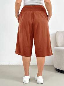 Shapeblank Plus Size Casual Versatile Solid Color Loose Pants - Rust Brown - View 2