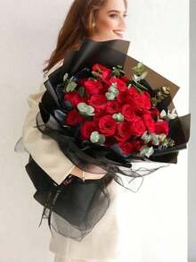 20pcs High-Quality Double-Sided Floral Wrapping Paper - Waterproof And Durable, Black - Ideal For Fashionable Gift Wrapping, Diy Crafts, Weddings, And Any Occasion Decoration - Includes Thin Paper And Floral Bouquet Supplies - Black - View 4