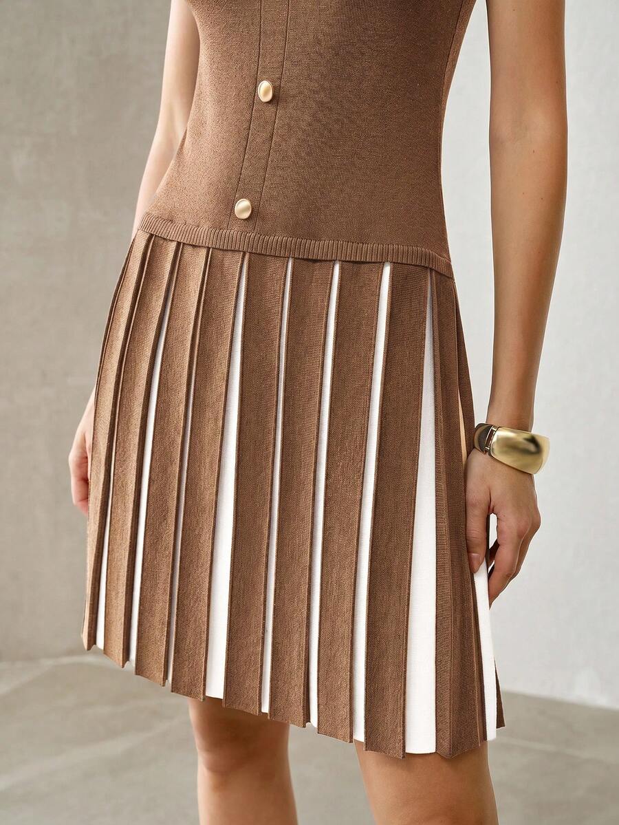 MOTF PREMIUM WOMEN'S BUTTON DECOR SLEEVELESS KNIT DRESS - Apricot - View 2