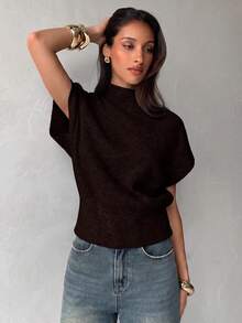 Aloruh Women's Fashion Street Minimalist Knit Top For Daily Wear.Autumn And Winter - Coffee Brown - View 4