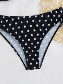 Swim Lushoire Women's Summer Beach Polka Dot Print Two-Piece Swimsuit, Random Print, Push-Up With Underwire - Black and White - View 5