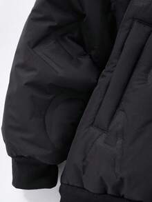 Teenager Fleece Hooded Thickened Zip-Up Padded Coat, Fashionable Minimalist Style, Suitable For Daily Outdoor Commute Wear Winter - Black - View 7