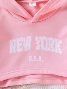 Elladie kids Young Girl Letter Print Hoodie T-Shirt Long Pants Camisole Set Back To School White Autumn - Pink - View 8