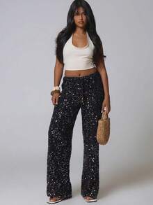 Musera Petite Petite Resort Women Cover Ups Ibiza Boho Sexy Halloween Beach Night Elegant Summer Sequin Wide Leg Crochet Trouser Spring Carvinal Beachwear Black - Black - View 1
