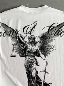 Manfinity ZONE917 方正短版寬鬆哥德風 Judgment Fair War Angel 藝術字母白色寬鬆T恤 (高品質) - 白色 - 查看 2