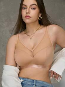 Esseday 加大码无线曲线内衣 Bralette 极简主义米色 - 卡其色 - 查看 4