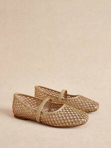 Rosivie Women's Popular Summer Fashion Simple Weaving Hollow Breathable, Slip-On Square Toe Flat Bottom Multi-Color Mary Jane Shoes - Brown - View 3