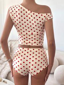 CovetEZ 白色波點休閒女款兩件套 - 白色 - 查看 3