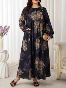 Al Najma Plus Size Women's Floral Print Arabian Dress - Multicolor - View 7