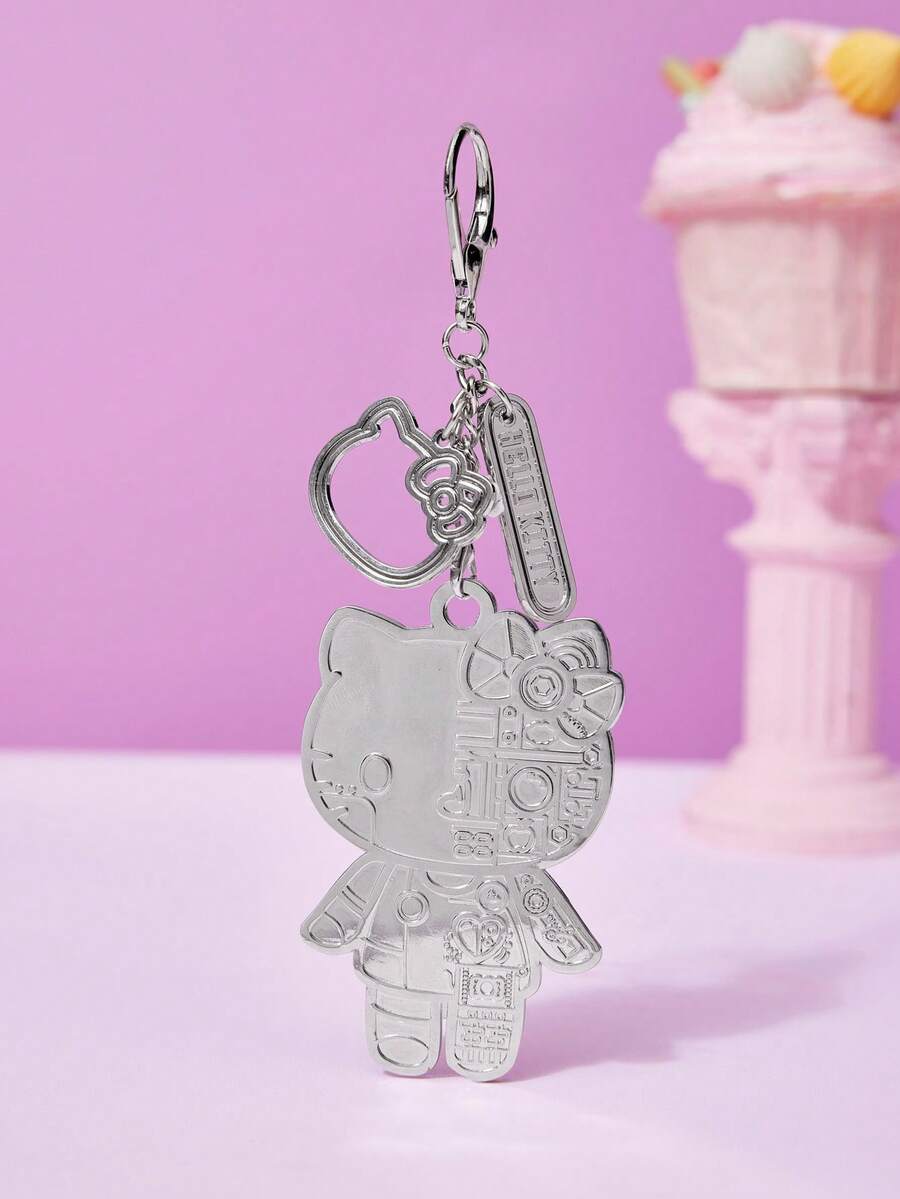 HELLO KITTY AND FRIENDS | POKOJA LAND 1個半機械臉設計鑰匙圈,輕巧精緻,合金材質,可愛帶酷感。可用作包包吊飾、行李吊牌或汽車鑰匙圈,適合日常通勤與旅行。也是送給閨蜜、女友或自己的獨特生日、情人節、聖誕節及其他節日禮物 - 銀色 - 查看 1