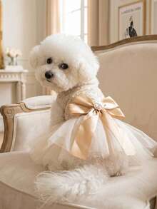 PETSIN 1 Piece Champagne Princess Style Pet Dress, Small Mother Dog And Cat Clothes, Suitable For Wedding And Birthday Photo Outfits, Suitable For Wedding Companions And Birthday Parties To Wear Wedding Dresses - Champagne - View 3