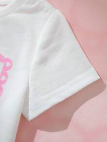 HELLO KITTY AND FRIENDS | SHEIN 女嬰圓領字母卡通印花休閒日常短袖上衣 - 白色 - 查看 5