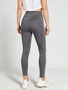 SHEIN BASICS 女款極簡百搭鈕扣修身內搭褲 - 深灰色 - 查看 4