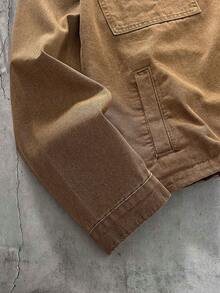 AXEPEAK Chaqueta casual de bloques de color lavada para hombre - Caqui - Ver 4