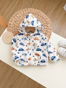 SHEIN Newborn Baby Girl Autumn/Winter Cute Casual Versatile Cartoon Pattern Hooded Jacket - Apricot - View 3