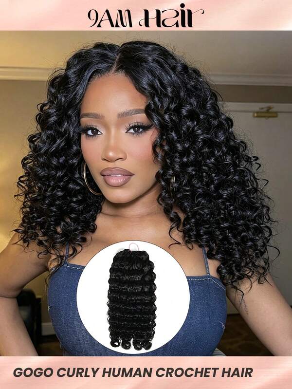 Boho Braids شعر كروشيه مجعد باللون الأسود الطبيعي 14-24 بوصة 1 عبوة شعر كروشيه مجعد مسبق الالتواء قابل لإعادة الاستخدام شعر ريمي امتدادات شعر أسلوب حماية للنساء امتداد شعر بشري كروشيه ريشي سلس