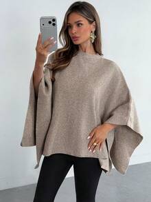 Firerie Women's Autumn/Winter New Shawl Cape Sweater, Khaki Color, Loose Fit, Versatile, Elegant, Suitable For Commuting, Daily Wear, Casual, Outings, Warm Home Wear - Khaki - View 7