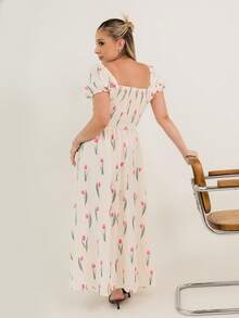 Ximena Robles Ximena Robles Elegant Tulip Floral Print Summer Long Dress With Premium Quality And Graceful Elegant Vacation - Multicolor - View 2