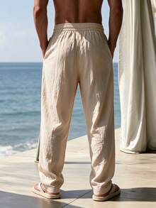 Ironwick Men's Casual Vacation Drawstring Waist Pocket Sports Long Pants - Apricot - View 2