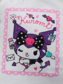 HELLO KITTY AND FRIENDS | SHEIN 女嬰圓領字母卡通印花休閒日常短袖上衣 - 白色 - 查看 4