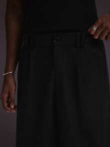 STYNVO Men's Solid Color Pleated Design Wide Leg Loose Fit Long Pants - Black - View 5