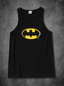 BATMAN X SHEIN 男士圆领休闲百搭印花背心 - 黑色 - 查看 1