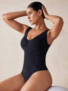Veilyse 1pc Women's Body Shaper Tummy Control Waist Cincher Butt Lift Seamless Jumpsuit Thong - Black - View 7