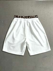 Manfinity Roghcode Men's Leopard Print Drawstring Double Layer Waist Letter Print Shorts - White - View 3