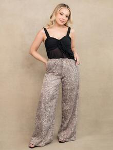 Ximena Robles Ximena Robles Thin Sexy Leopard Print Wide Leg Pants, Suitable For Casual Wear, Back To School Fall Cloth For Women Vacation Summer - Multicolor - View 6
