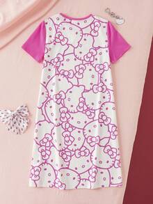 HELLO KITTY AND FRIENDS | SHEIN 青少年女孩圓領字母卡通印花休閒居家睡裙 - 粉色 - 查看 2