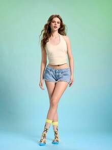 SpongeBob SquarePants | SHEIN 2雙超薄透明隱形襪，水晶絲女款中筒襪，透氣柔軟，適合春夏日常穿著 - 彩色 - 查看 10