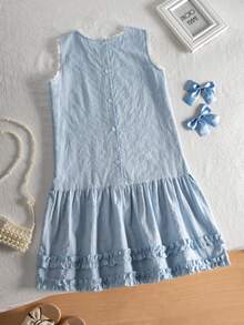 SHEIN Tween Girl Sleeveless Fall Outfits Fall Dress Dresses For Girls Girls Clothes 8 To 12 Years - Blue - View 2