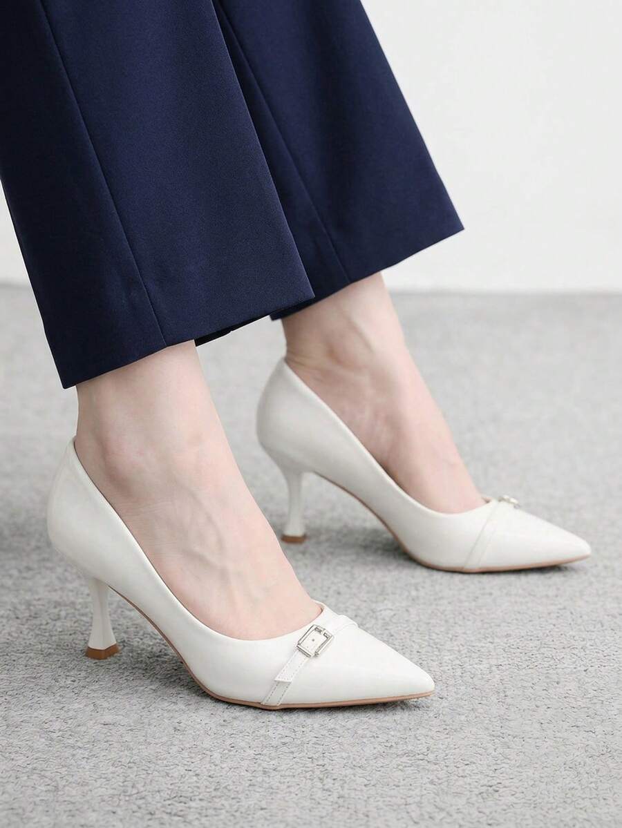 CUCCOO BIZCHIC 女款時尚性感尖頭高跟鞋，適合通勤、約會、派對及其他場合，春假復活節聖誕節鞋款 - 白色5 - 查看 1