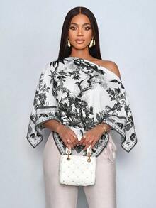 SOLERSUN Women's Spring/Summer Retro Floral Print Asymmetrical Collar Shirt, Stylish And Versatile For Vacati - Yellow - View 6