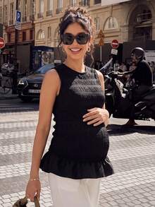 Momance Comfortable Slimming Maternity Set, High Elasticity Ruched Ruffle Top Paired With Four-Way Stretch Wide Leg Pants, Elegant Luxury Old Money Style Maternity Outfit 2-Piece Set - Multicolor - View 8