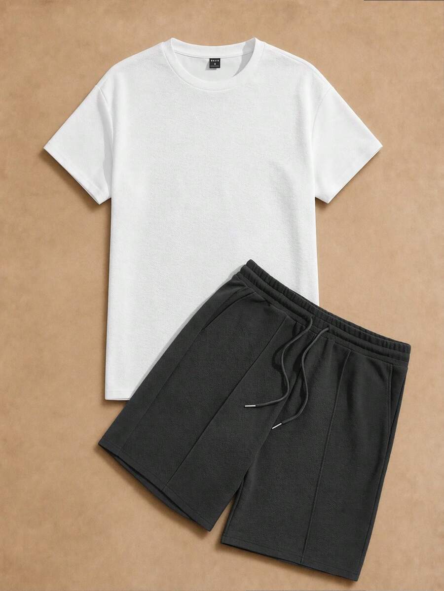 HIMLAND Men's Solid Color Crew Neck Short Sleeve T-Shirt And Shorts Casual Daily 2-Piece Set - Multicolor - View 1