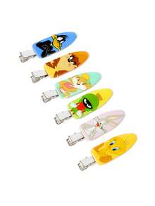 LOONEY TUNES X SHEIN 6入組卡通角色與字母圖案防皺髮夾，不留痕跡，適合洗臉、化妝、護膚使用 - 彩色 - 查看 4