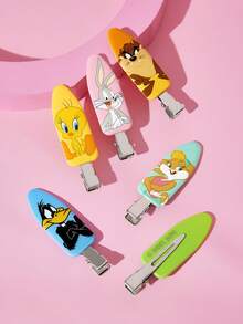 LOONEY TUNES X SHEIN 6入組卡通角色與字母圖案防皺髮夾，不留痕跡，適合洗臉、化妝、護膚使用 - 彩色 - 查看 7