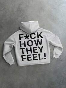PAVTROS Men's Slogan Print Long Sleeve Casual Hoodie - Grey - View 2