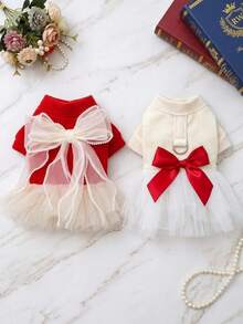 PETSIN 1pc Pet Princess Style Dress, Cat And Dog Clothing, Bow Decoration For Small Dog Clothing - Multicolor - View 4